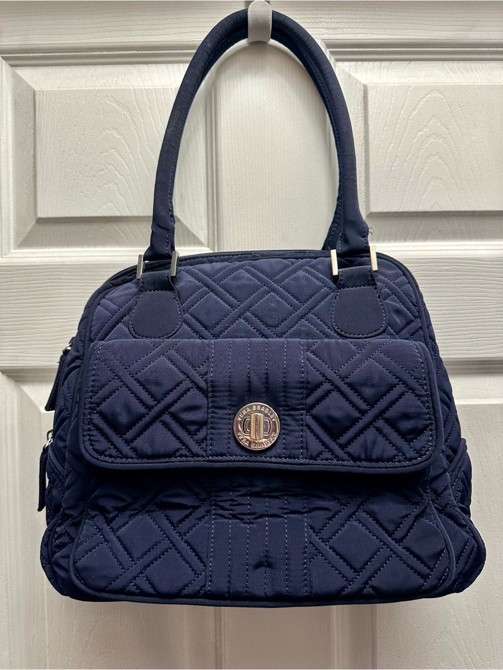 Vera Bradley Quilted Navy Turnlock Satchel